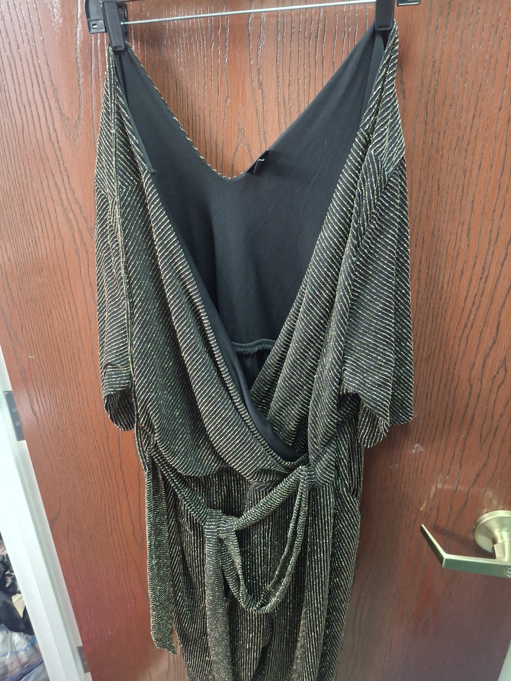 torrid Black and Gold Metallic Wrap Jumpsuit